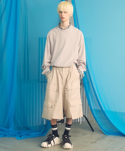 MAISON SPECIAL(メゾンスペシャル)の「《UNISEX》4 Colors Chambray Washable Wool Prime-Wide Cargo Shorts/4色シャンブレーウォッシャブルウールプライムワイドカーゴショーツ【MAISON SPECIAL/メゾンスペシャル】■セットアップ対応■(カーゴパンツ・メンズ・ブルー/グレー/ブラック/チャコールグレー/ホワイト/ダークブルー・1/2/0)」の13枚目の写真