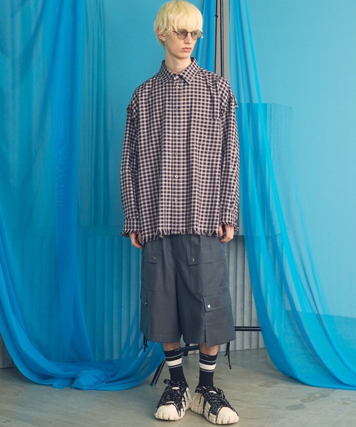 MAISON SPECIAL(メゾンスペシャル)の「《UNISEX》4 Colors Chambray Washable Wool Prime-Wide Cargo Shorts/4色シャンブレーウォッシャブルウールプライムワイドカーゴショーツ【MAISON SPECIAL/メゾンスペシャル】■セットアップ対応■(カーゴパンツ・メンズ・ブルー/グレー/ブラック/チャコールグレー/ホワイト/ダークブルー・1/2/0)」の15枚目の写真