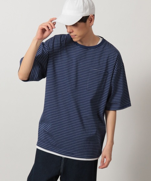 LAKOLE（ラコレ）の「ボーダーワッフルレイヤーT / 323577（Tシャツ/カットソー・メンズ・ブルー/ブラック/ホワイト・MEDIUM/LARGE）」の3枚目の写真
