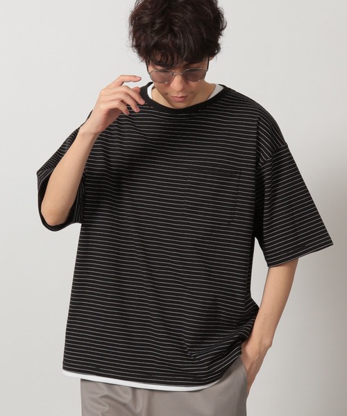 LAKOLE（ラコレ）の「ボーダーワッフルレイヤーT / 323577（Tシャツ/カットソー・メンズ・ブルー/ブラック/ホワイト・MEDIUM/LARGE）」の2枚目の写真