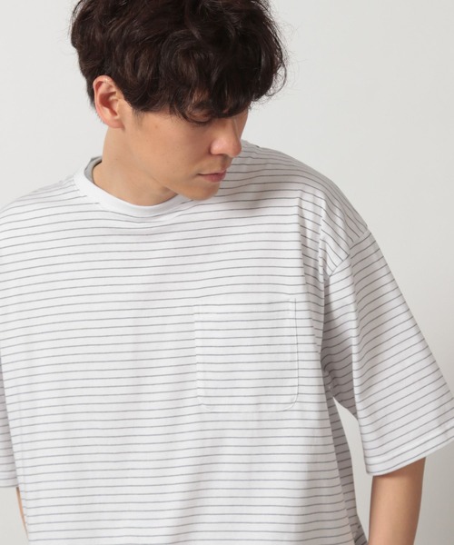 LAKOLE（ラコレ）の「ボーダーワッフルレイヤーT / 323577（Tシャツ/カットソー・メンズ・ブルー/ブラック/ホワイト・MEDIUM/LARGE）」の6枚目の写真