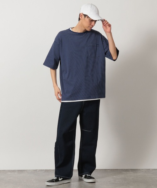 LAKOLE（ラコレ）の「ボーダーワッフルレイヤーT / 323577（Tシャツ/カットソー・メンズ・ブルー/ブラック/ホワイト・MEDIUM/LARGE）」の10枚目の写真