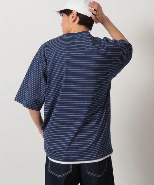 LAKOLE（ラコレ）の「ボーダーワッフルレイヤーT / 323577（Tシャツ/カットソー・メンズ・ブルー/ブラック/ホワイト・MEDIUM/LARGE）」の11枚目の写真