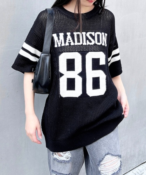 INGNI(イング)の「ナンバーロゴ半袖メッシュニット(ニット/セーター・レディース・ブラック×ホワイト/ホワイト×ブラック・M)」の2枚目の写真