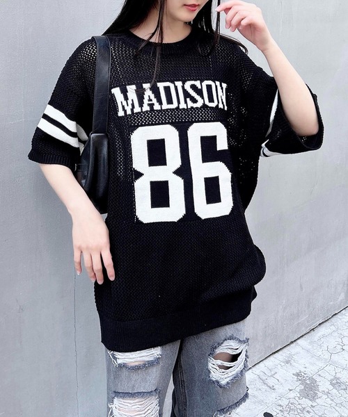 INGNI(イング)の「ナンバーロゴ半袖メッシュニット(ニット/セーター・レディース・ブラック×ホワイト/ホワイト×ブラック・M)」の9枚目の写真