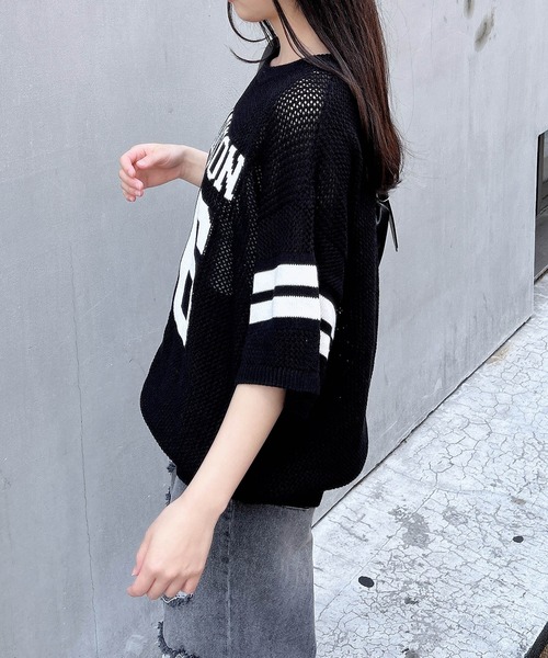 INGNI(イング)の「ナンバーロゴ半袖メッシュニット(ニット/セーター・レディース・ブラック×ホワイト/ホワイト×ブラック・M)」の11枚目の写真