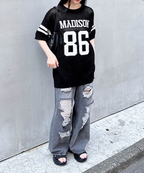 INGNI(イング)の「ナンバーロゴ半袖メッシュニット(ニット/セーター・レディース・ブラック×ホワイト/ホワイト×ブラック・M)」の13枚目の写真