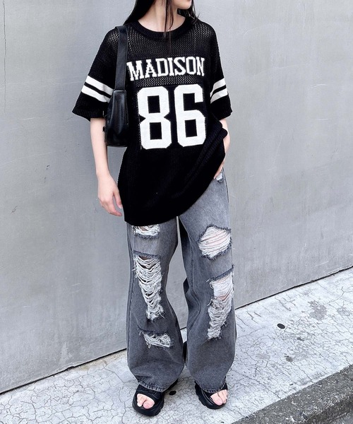 INGNI(イング)の「ナンバーロゴ半袖メッシュニット(ニット/セーター・レディース・ブラック×ホワイト/ホワイト×ブラック・M)」の14枚目の写真