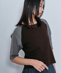 ショルダー レース ラグラン ニット トップス / 半袖 ハーフスリーブ
