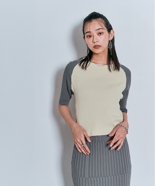 W:Huku(フーク)の「ショルダー レース ラグラン ニット トップス / 半袖 ハーフスリーブ(ニット/セーター・レディース・グレー/ダークブラウン/アイボリー/ブラック・FREE)」の10枚目の写真
