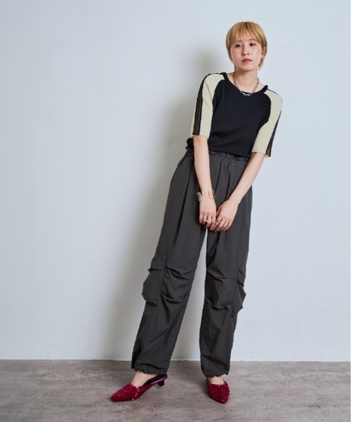 W:Huku(フーク)の「ショルダー レース ラグラン ニット トップス / 半袖 ハーフスリーブ(ニット/セーター・レディース・グレー/ダークブラウン/アイボリー/ブラック・FREE)」の19枚目の写真