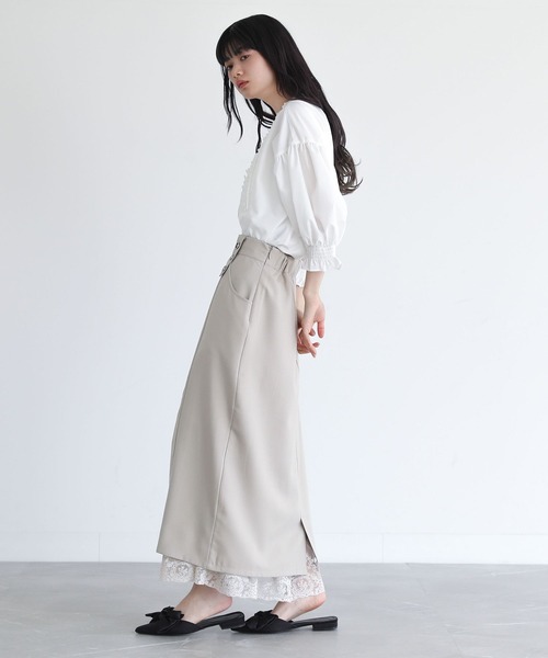 somari imagination（ソマリ イマジネーション）の「『7分袖フリルピンタックブラウス』（シャツ/ブラウス・レディース・ブラック/オフホワイト・1/2）」の9枚目の写真