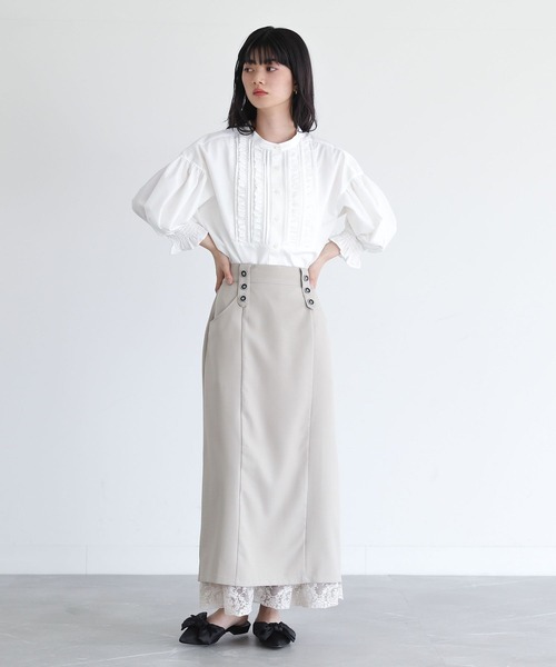 somari imagination（ソマリ イマジネーション）の「『7分袖フリルピンタックブラウス』（シャツ/ブラウス・レディース・ブラック/オフホワイト・1/2）」の10枚目の写真