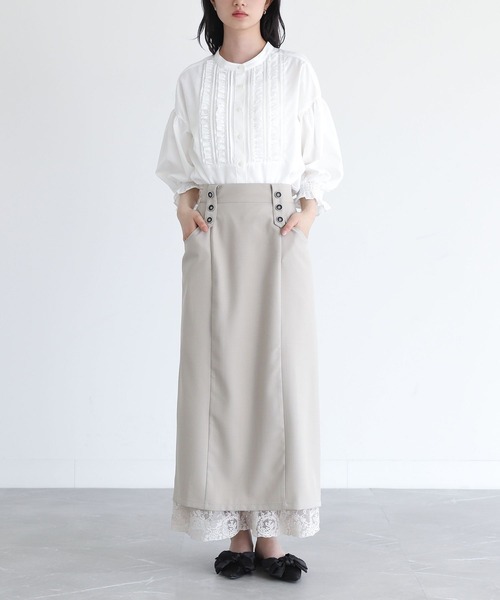 somari imagination（ソマリ イマジネーション）の「『7分袖フリルピンタックブラウス』（シャツ/ブラウス・レディース・ブラック/オフホワイト・1/2）」の8枚目の写真