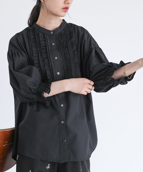 somari imagination（ソマリ イマジネーション）の「『7分袖フリルピンタックブラウス』（シャツ/ブラウス・レディース・ブラック/オフホワイト・1/2）」の16枚目の写真