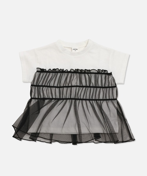 chil2（チルツー）の「チュールキャミ 半袖Tシャツ（Tシャツ/カットソー・キッズ・ホワイト/ブラック/スモークピンク・90cm/100cm/110cm/120cm/130cm/140cm/150cm）」の21枚目の写真