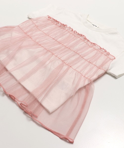 chil2（チルツー）の「チュールキャミ 半袖Tシャツ（Tシャツ/カットソー・キッズ・ホワイト/ブラック/スモークピンク・90cm/100cm/110cm/120cm/130cm/140cm/150cm）」の13枚目の写真