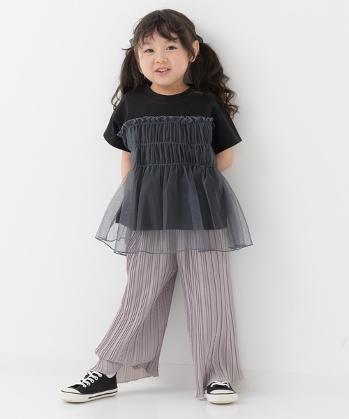 chil2（チルツー）の「チュールキャミ 半袖Tシャツ（Tシャツ/カットソー・キッズ・ホワイト/ブラック/スモークピンク・90cm/100cm/110cm/120cm/130cm/140cm/150cm）」の12枚目の写真