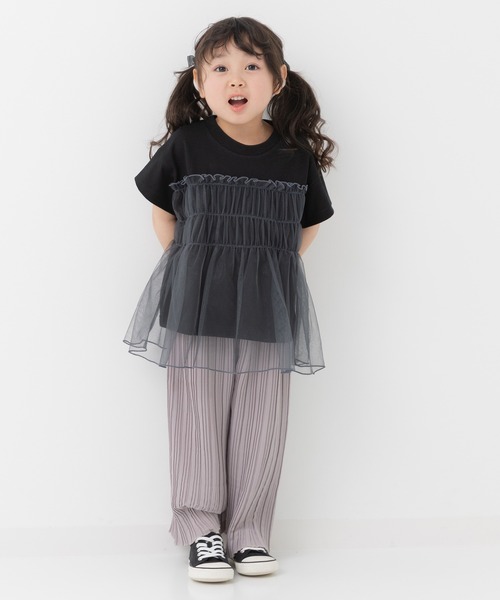 chil2（チルツー）の「チュールキャミ 半袖Tシャツ（Tシャツ/カットソー・キッズ・ホワイト/ブラック/スモークピンク・90cm/100cm/110cm/120cm/130cm/140cm/150cm）」の11枚目の写真