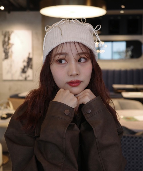 JUMELLE（ジュメロ）の「【Casselini】リボンデコレーションワッチ（ニットキャップ/ビーニー・レディース・オフホワイト/ブラック・FREE）」の2枚目の写真