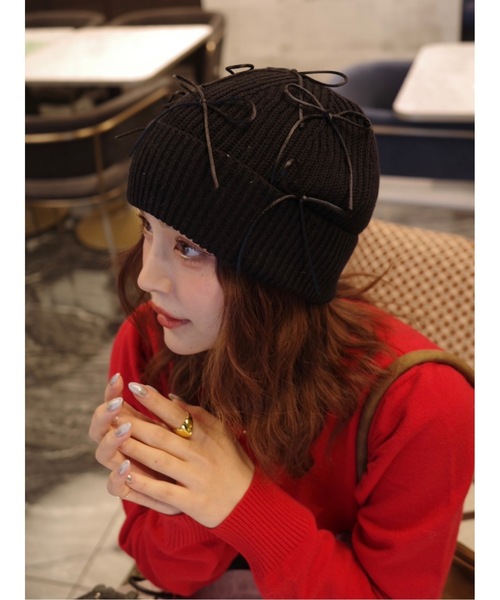 Casselini】リボンデコレーションワッチ（ニットキャップ/ビーニー