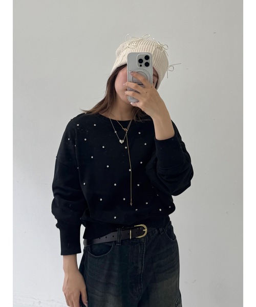 JUMELLE（ジュメロ）の「【Casselini】リボンデコレーションワッチ（ニットキャップ/ビーニー・レディース・オフホワイト/ブラック・FREE）」の9枚目の写真