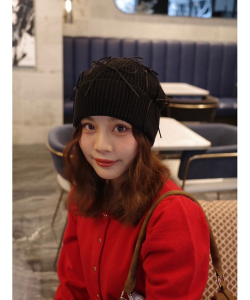 JUMELLE（ジュメロ）の「【Casselini】リボンデコレーションワッチ（ニットキャップ/ビーニー・レディース・オフホワイト/ブラック・FREE）」の7枚目の写真