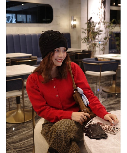 JUMELLE（ジュメロ）の「【Casselini】リボンデコレーションワッチ（ニットキャップ/ビーニー・レディース・オフホワイト/ブラック・FREE）」の5枚目の写真