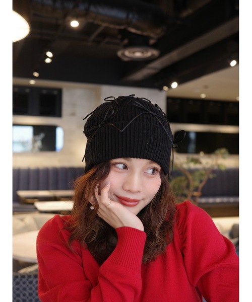 Casselini】リボンデコレーションワッチ（ニットキャップ/ビーニー