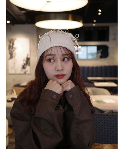 JUMELLE（ジュメロ）の「【Casselini】リボンデコレーションワッチ（ニットキャップ/ビーニー・レディース・オフホワイト/ブラック・FREE）」の18枚目の写真