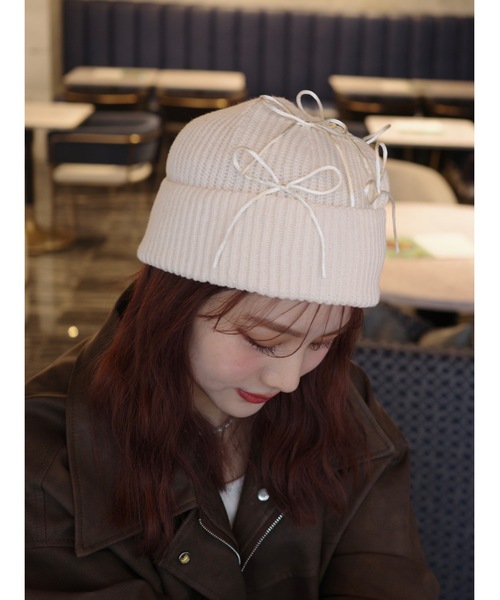 JUMELLE（ジュメロ）の「【Casselini】リボンデコレーションワッチ（ニットキャップ/ビーニー・レディース・オフホワイト/ブラック・FREE）」の19枚目の写真