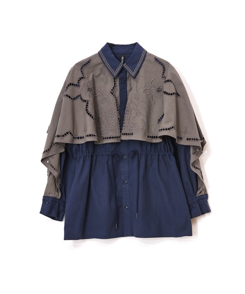 AULA AILA（アウラアイラ）の「エンブロイダリーケープデザインシャツ（テーラードジャケット・レディース・アイボリー/ブラック/グレー・0）」の7枚目の写真