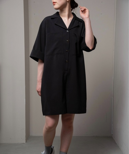 lawgy（ラウジー）の「loose big pocket rompers / ルースビッグポケットロンパース（つなぎ/オールインワン・レディース・ブラック/グレイッシュベージュ・FREE）」の4枚目の写真