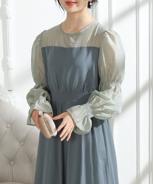 Lace Ladies(レースレディース)の「配色 クルーネック キャンディースリーブ ギャザー ドレス(ドレス・レディース・ミント/ネイビー/ブラック/ブラウン・FREE/S)」の3枚目の写真