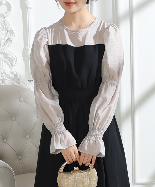 Lace Ladies(レースレディース)の「配色 クルーネック キャンディースリーブ ギャザー ドレス(ドレス・レディース・ミント/ネイビー/ブラック/ブラウン・FREE/S)」の8枚目の写真