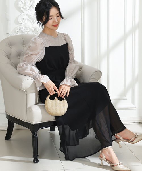 Lace Ladies(レースレディース)の「配色 クルーネック キャンディースリーブ ギャザー ドレス(ドレス・レディース・ミント/ネイビー/ブラック/ブラウン・FREE/S)」の9枚目の写真