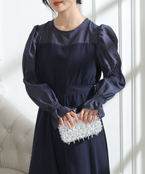 Lace Ladies(レースレディース)の「配色 クルーネック キャンディースリーブ ギャザー ドレス(ドレス・レディース・ミント/ネイビー/ブラック/ブラウン・FREE/S)」の13枚目の写真