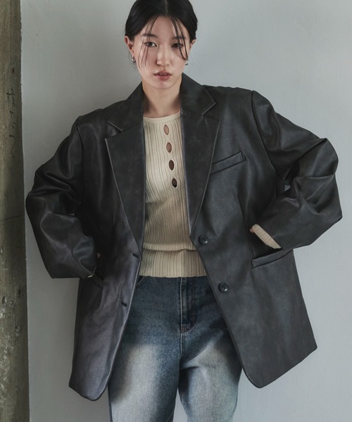 セール】ビンテージレザーテーラードジャケット（テーラードジャケット