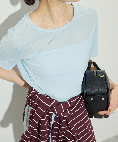 SLOBE IENA(スローブイエナ)の「ベロアTシャツ(Tシャツ/カットソー・レディース・ブラック/サックスブルー/グレー/ベージュ・FREE)」の1枚目の写真