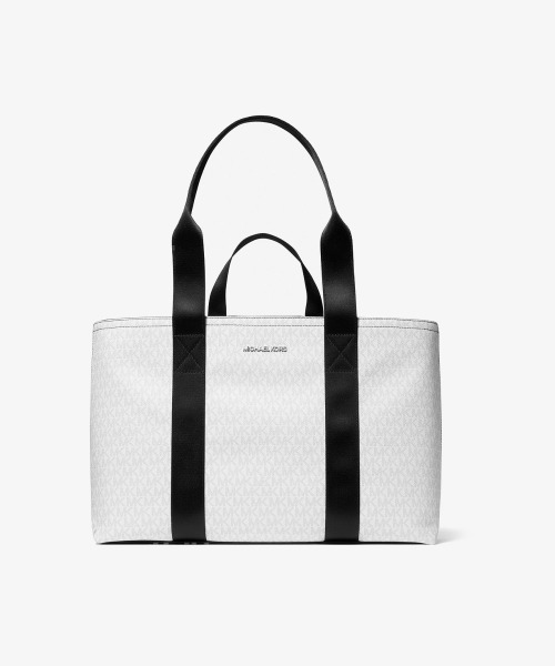 MICHAEL KORS トートバッグ ホワイト/グレー セール】COOPER ロゴ エンボス ぺブル レザー トート（トート