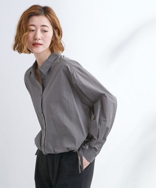 grove(グローブ)の「【UVカット/洗える】クロップドシアーシャツ(シャツ/ブラウス・レディース・サックスブルー/ナチュラル/オレンジ系/チャコールグレー・02/03/01/04/05)」の5枚目の写真