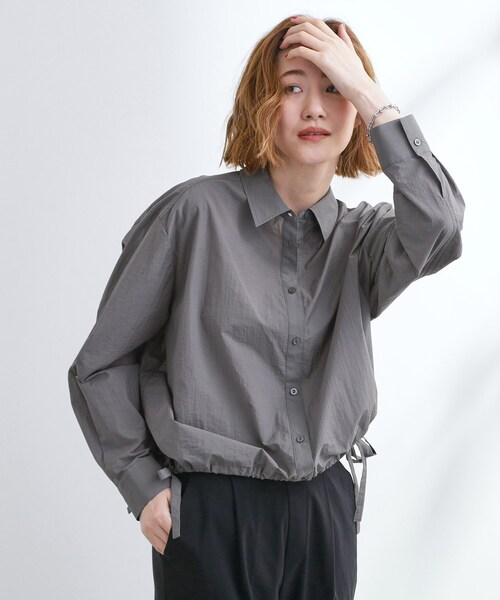 grove(グローブ)の「【UVカット/洗える】クロップドシアーシャツ(シャツ/ブラウス・レディース・サックスブルー/ナチュラル/オレンジ系/チャコールグレー・02/03/01/04/05)」の6枚目の写真