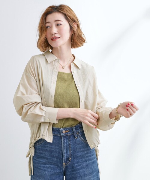 grove(グローブ)の「【UVカット/洗える】クロップドシアーシャツ(シャツ/ブラウス・レディース・サックスブルー/ナチュラル/オレンジ系/チャコールグレー・02/03/01/04/05)」の9枚目の写真