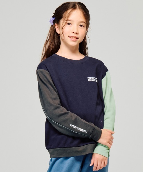KRIFF MAYER Kid's Collection（クリフメイヤーキッズコレクション）の「袖パイピングクルー（スウェット・キッズ・チャコール/ライトグリーン/カラフル/ネイビー/オートミール・150/140/130/120/170/160）」の6枚目の写真