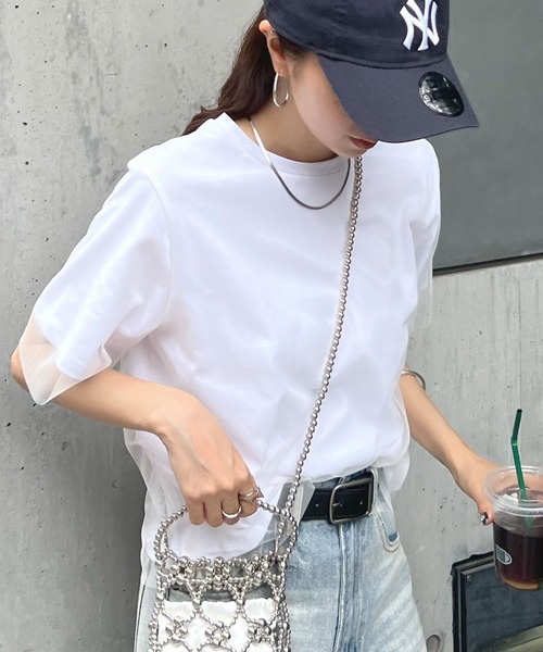 Futier land(フューティアランド)の「レイヤードシアーチュールTシャツ(Tシャツ/カットソー・レディース・ホワイト/ミント/グレイッシュベージュ・MEDIUM/LARGE/X-LARGE)」の3枚目の写真