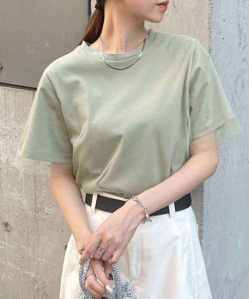 Futier land(フューティアランド)の「レイヤードシアーチュールTシャツ(Tシャツ/カットソー・レディース・ホワイト/ミント/グレイッシュベージュ・MEDIUM/LARGE/X-LARGE)」の2枚目の写真