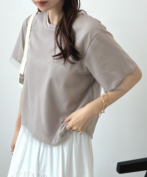 Futier land(フューティアランド)の「レイヤードシアーチュールTシャツ(Tシャツ/カットソー・レディース・ホワイト/ミント/グレイッシュベージュ・MEDIUM/LARGE/X-LARGE)」の4枚目の写真