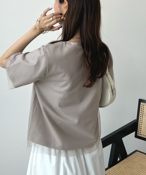 Futier land(フューティアランド)の「レイヤードシアーチュールTシャツ(Tシャツ/カットソー・レディース・ホワイト/ミント/グレイッシュベージュ・MEDIUM/LARGE/X-LARGE)」の6枚目の写真