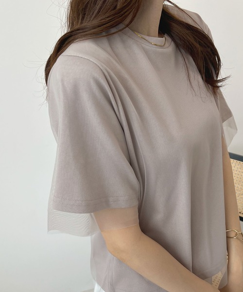 Futier land(フューティアランド)の「レイヤードシアーチュールTシャツ(Tシャツ/カットソー・レディース・ホワイト/ミント/グレイッシュベージュ・MEDIUM/LARGE/X-LARGE)」の7枚目の写真