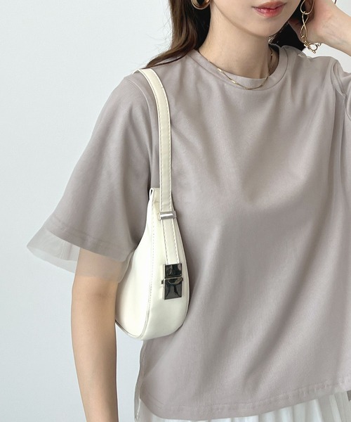 Futier land(フューティアランド)の「レイヤードシアーチュールTシャツ(Tシャツ/カットソー・レディース・ホワイト/ミント/グレイッシュベージュ・MEDIUM/LARGE/X-LARGE)」の5枚目の写真